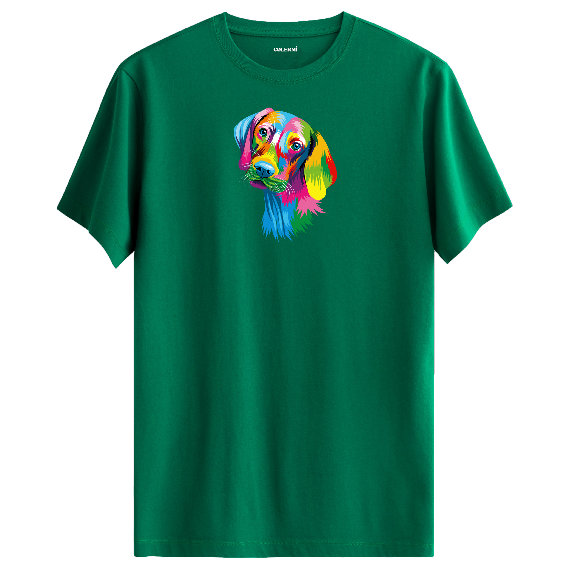 Yeşil tişört üzerinde renkli Max Weimaraner köpek tasarımı