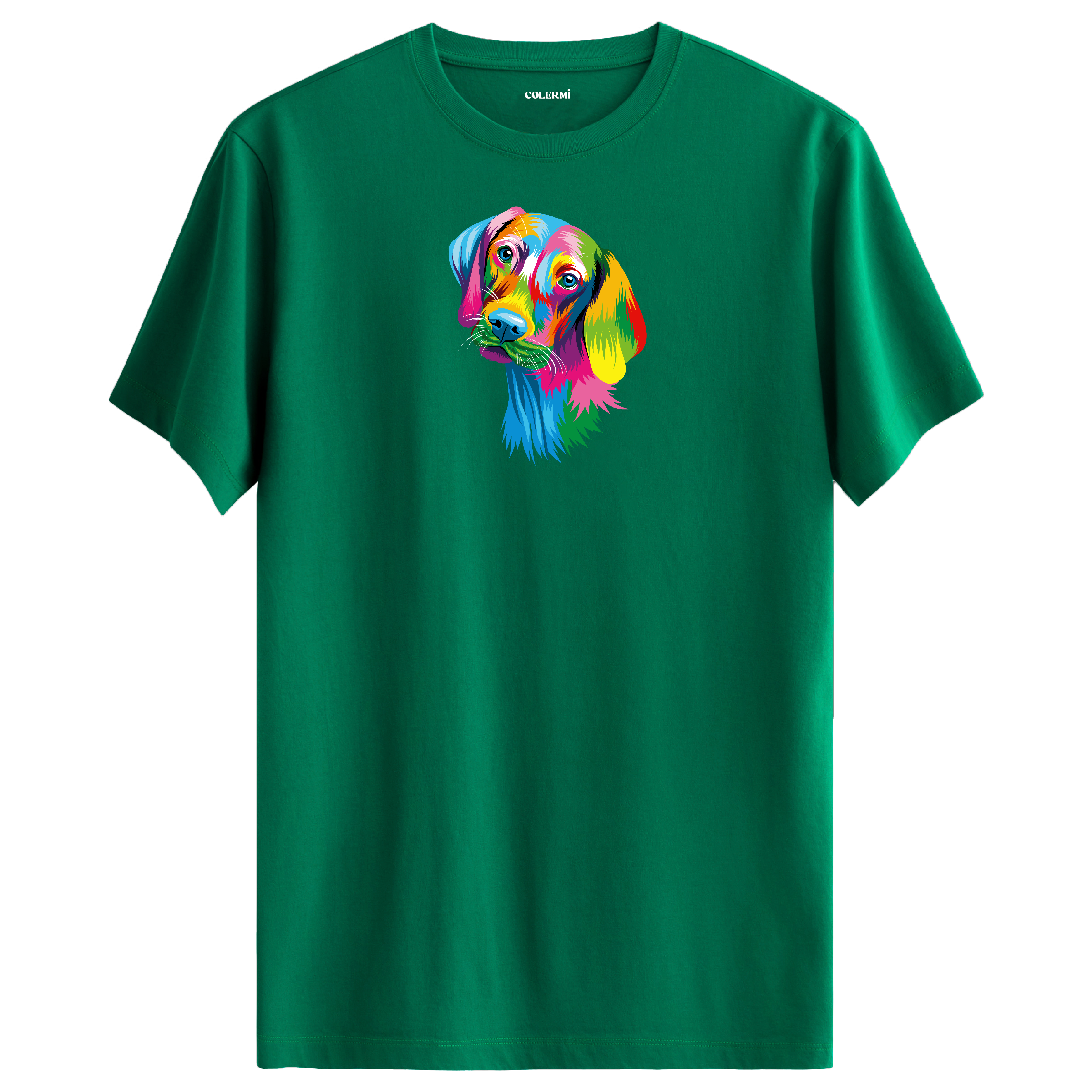 Yeşil tişört üzerinde renkli Max Weimaraner köpek tasarımı