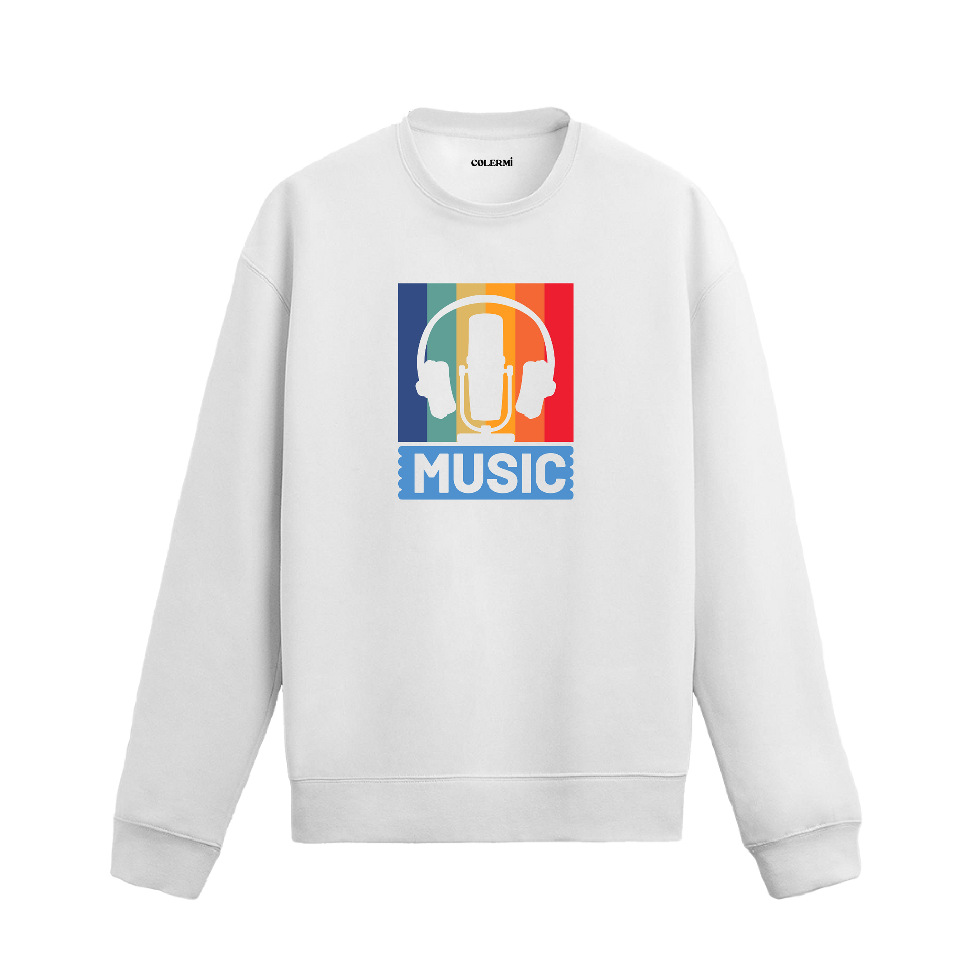 Retro mikrofon ve kulaklık baskılı Colermi sweatshirt