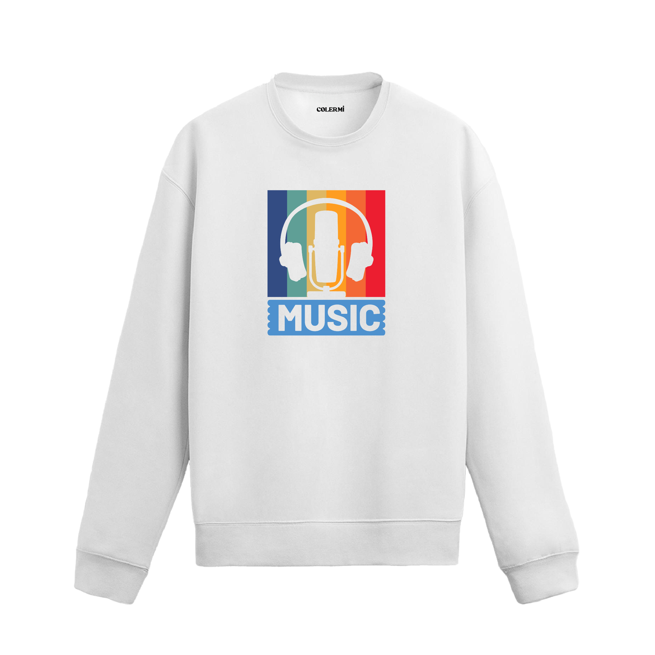 Retro mikrofon ve kulaklık baskılı Colermi sweatshirt