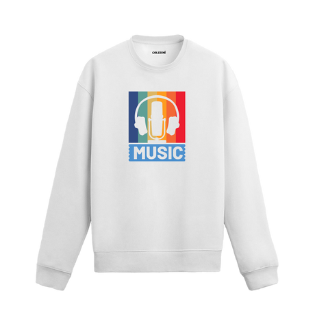 Retro mikrofon ve kulaklık baskılı Colermi sweatshirt