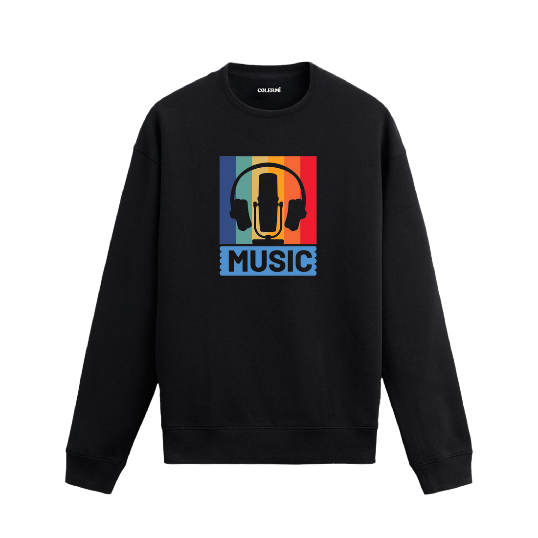 Retro mikrofon ve kulaklık baskılı Colermi sweatshirt