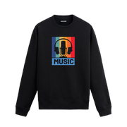 Retro mikrofon ve kulaklık baskılı Colermi sweatshirt