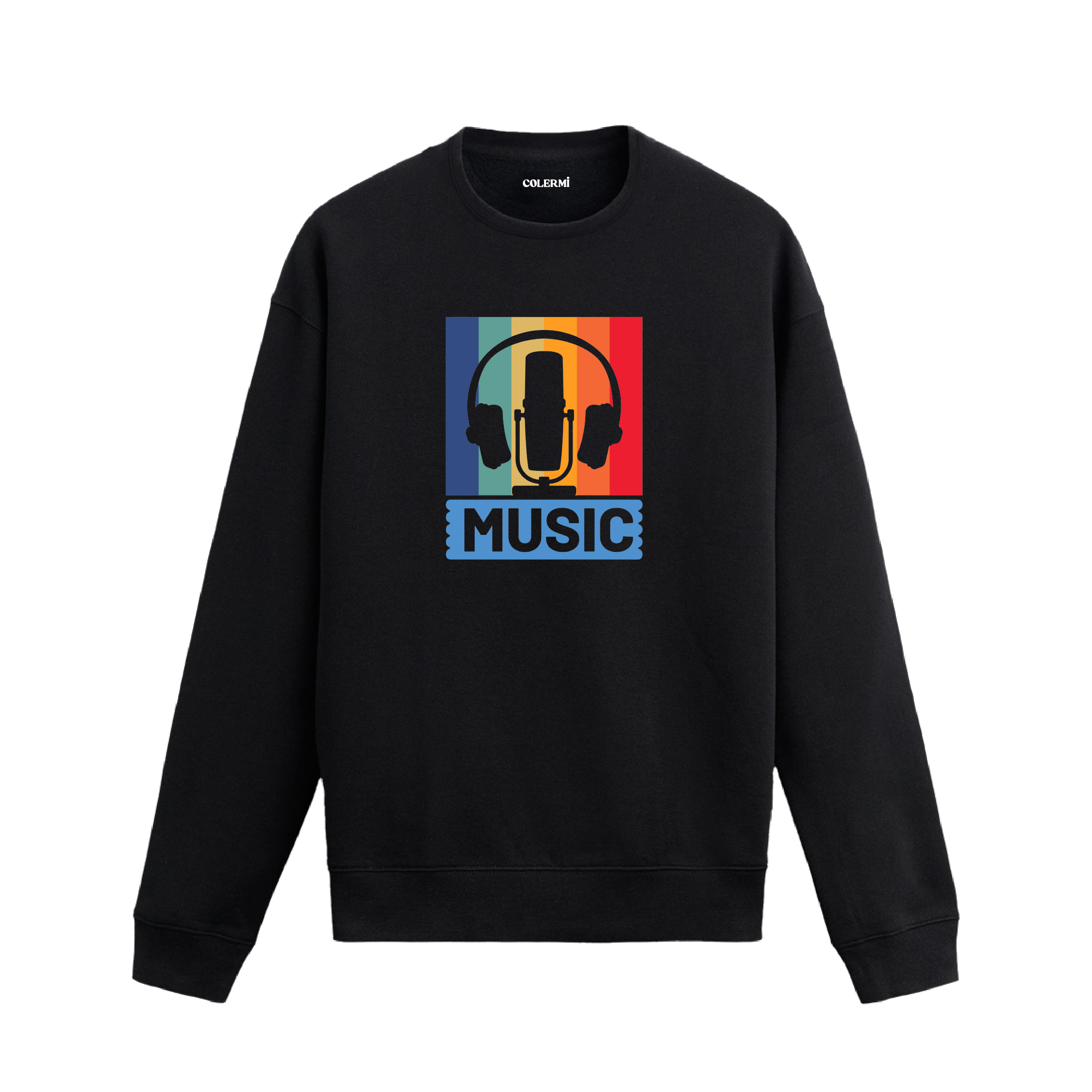 Retro mikrofon ve kulaklık baskılı Colermi sweatshirt