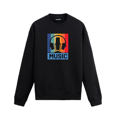 Retro mikrofon ve kulaklık baskılı Colermi sweatshirt