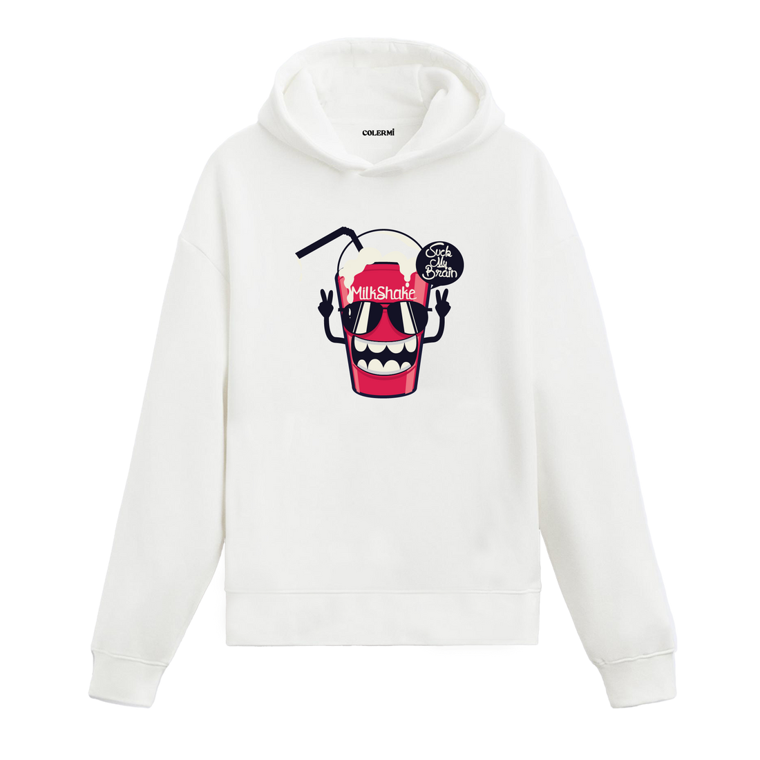 Gözlüklü milkshake karakter tasarım baskılı hoodie – eğlenceli ve renkli görünüm