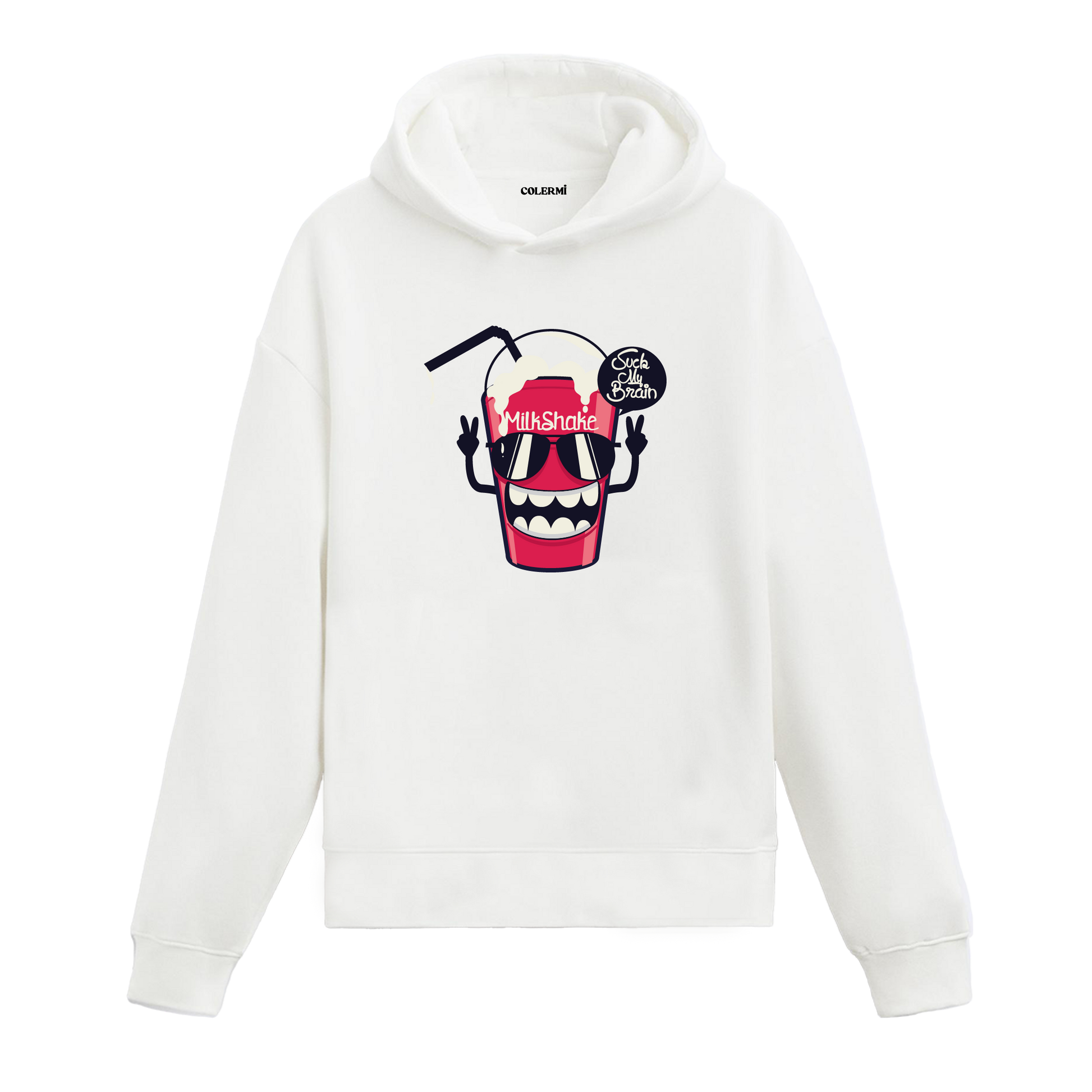 Gözlüklü milkshake karakter tasarım baskılı hoodie – eğlenceli ve renkli görünüm