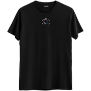 Anıları ölümsüzleştiren minimal kamera baskılı siyah Bisiklet Yaka T-Shirt.