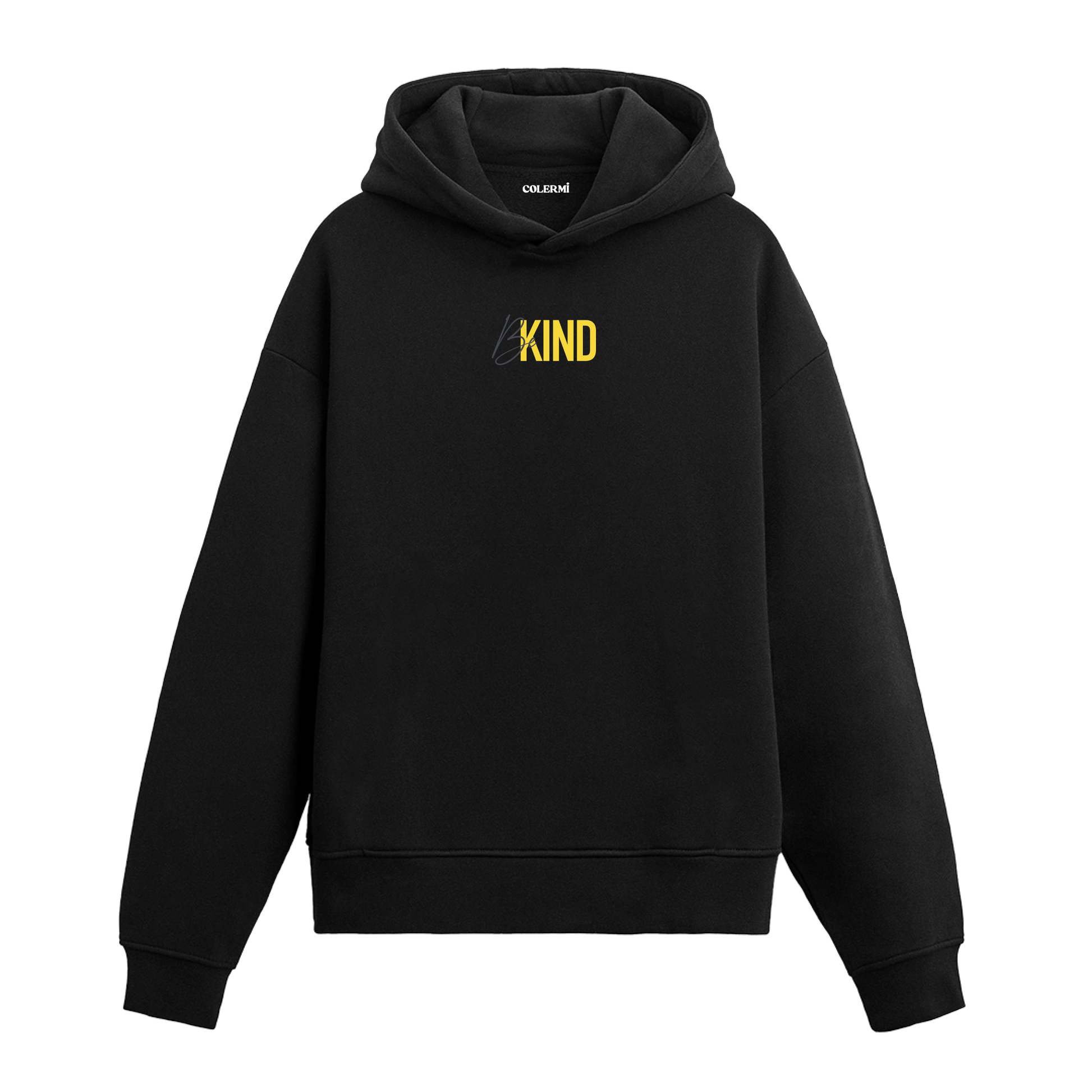 Siyah hoodie üzerinde Be Kind yazısı baskısı