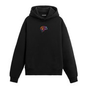 Siyah hoodie üzerinde bağlantı noktalarıyla tasarlanmış beyin baskısı