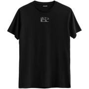 Doğaya duyulan saygıyı yansıtan minimal inek baskılı siyah Bisiklet Yaka T-Shirt.