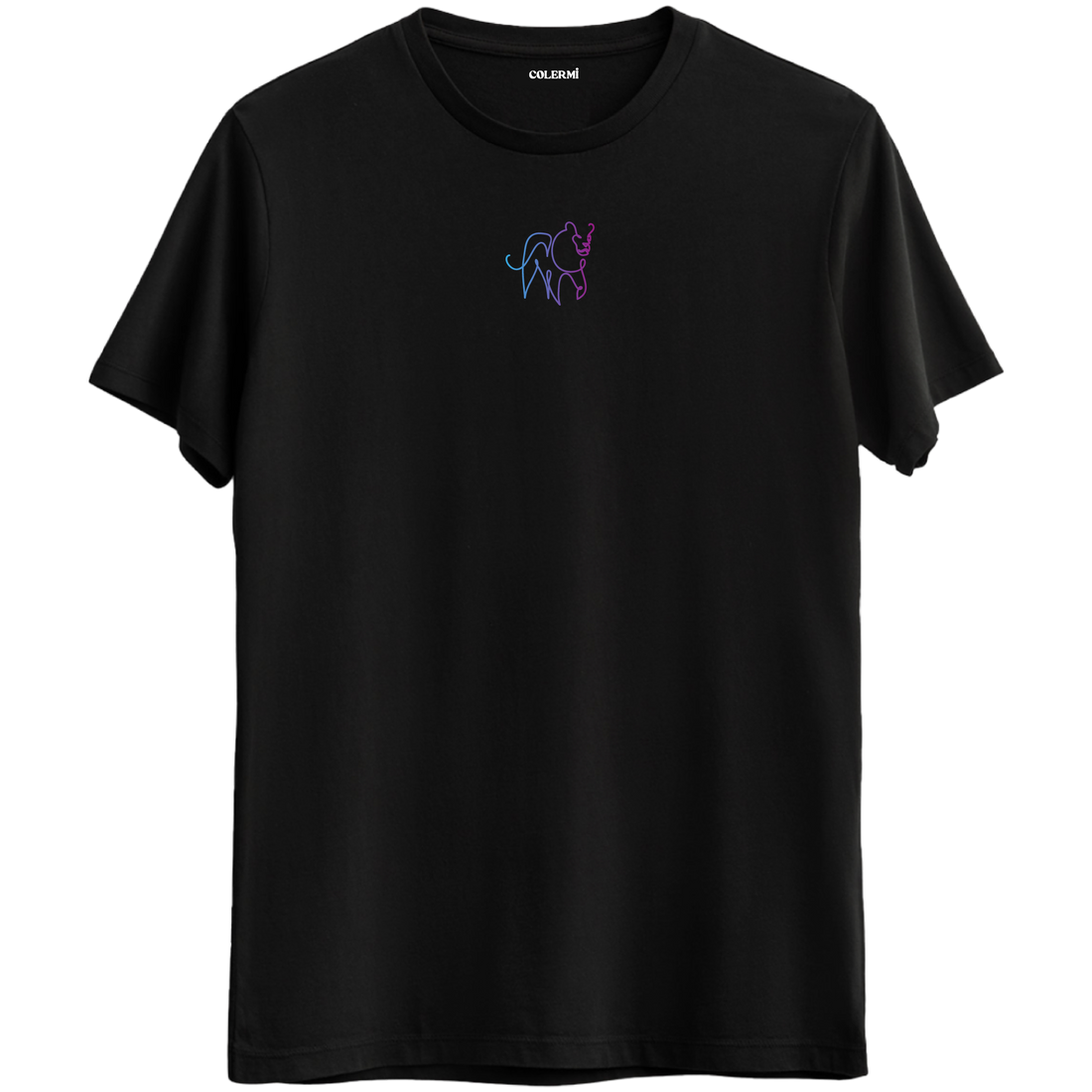 Gücü ve kararlılığı temsil eden minimal gergedan baskılı siyah Bisiklet Yaka T-Shirt.