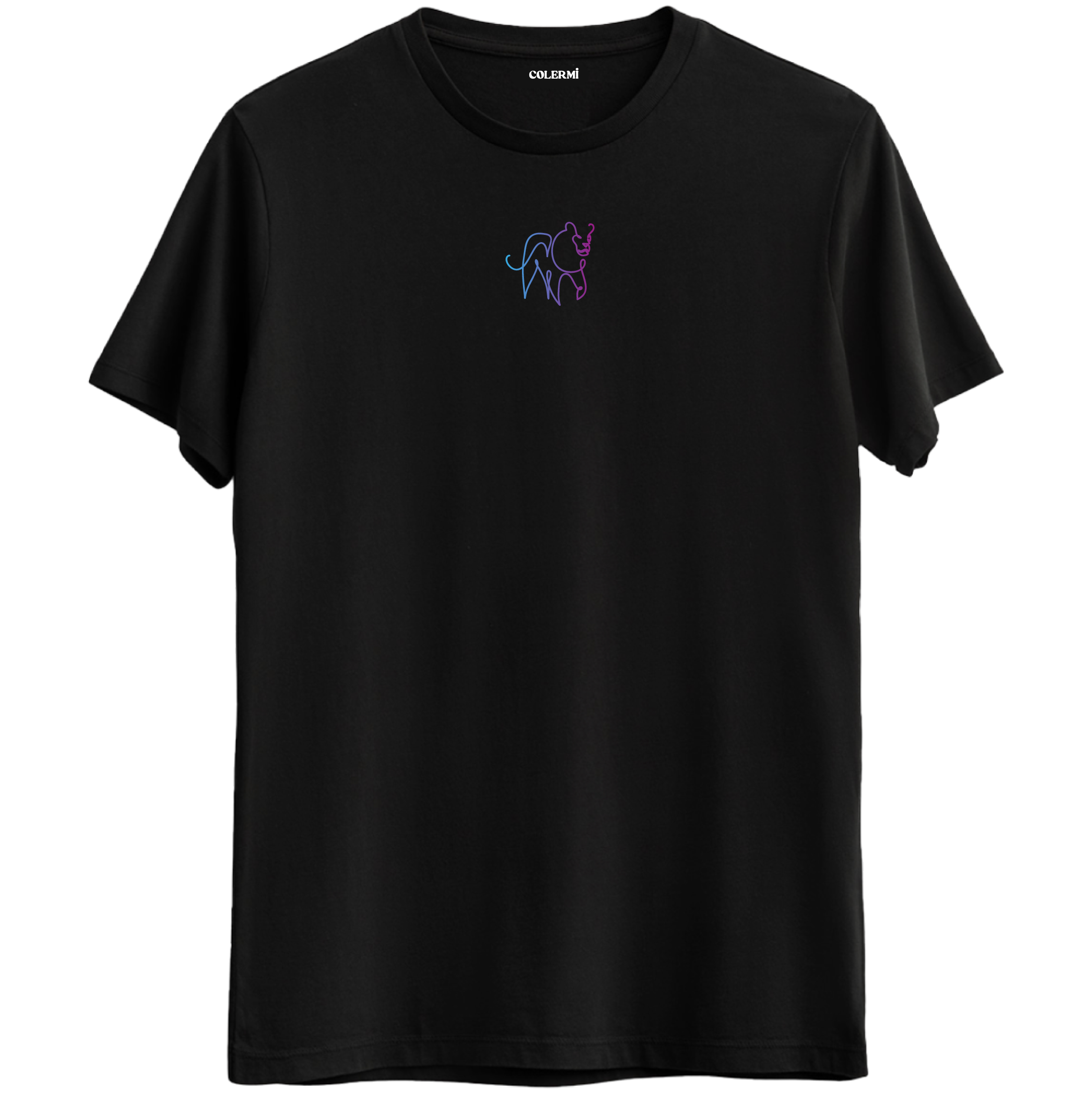 Gücü ve kararlılığı temsil eden minimal gergedan baskılı siyah Bisiklet Yaka T-Shirt.