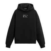 Siyah hoodie, çizgi sanatından ilham alınmış minimal inek baskısı, pamuklu modern hoodie