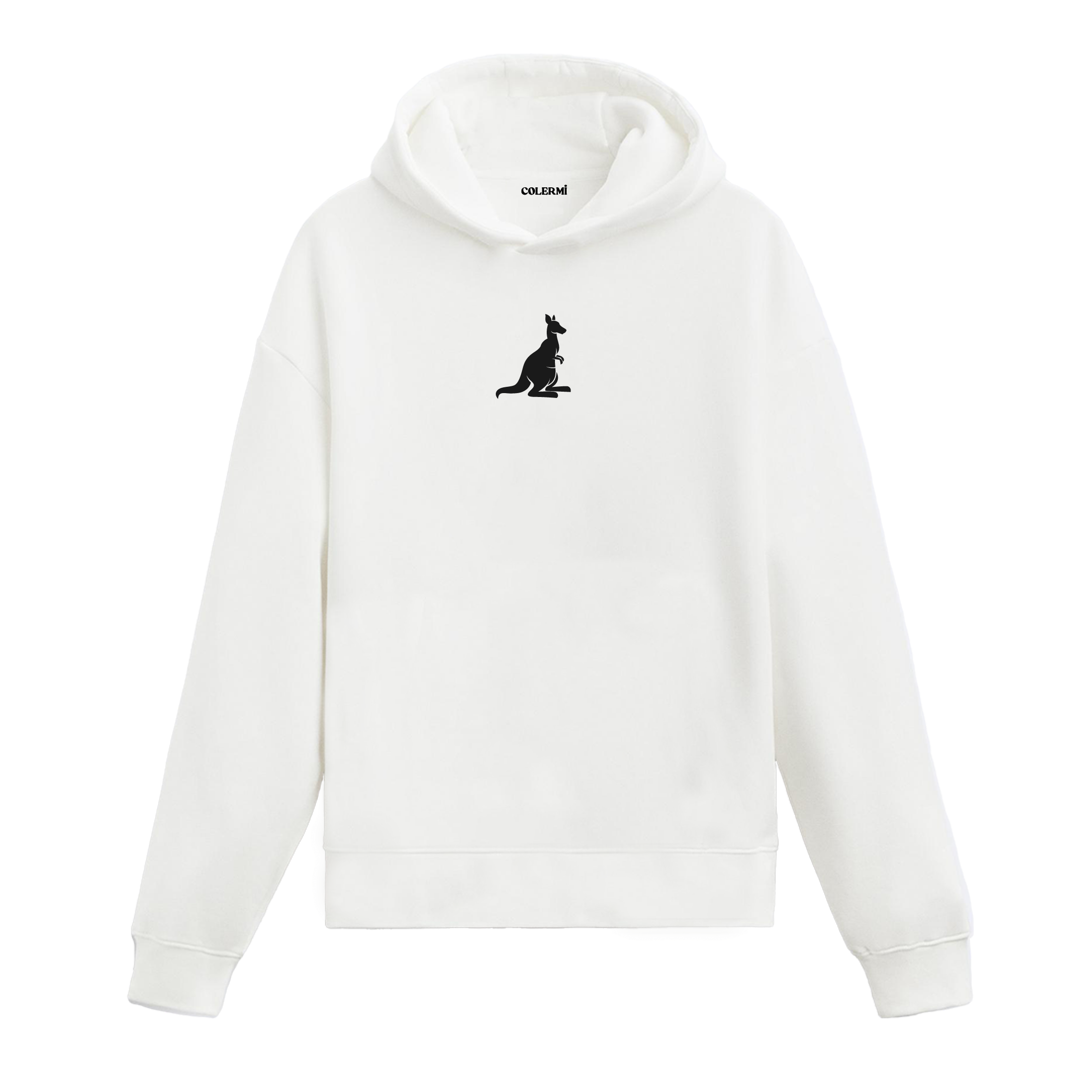 Beyaz hoodie üzerinde kanguru baskısı