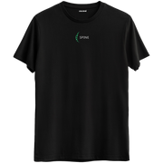 Dengenin ve gücün simgesi olan minimal omurga baskılı siyah Bisiklet Yaka T-Shirt.