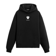 Siyah hoodie, piyano tuşlarından ilham alınmış minimal baskılı pamuklu hoodie