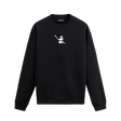 Siyah sweatshirt üzerinde beyaz minimal samuray tasarımı.