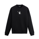 Siyah sweatshirt üzerinde beyaz minimal samuray tasarımı.