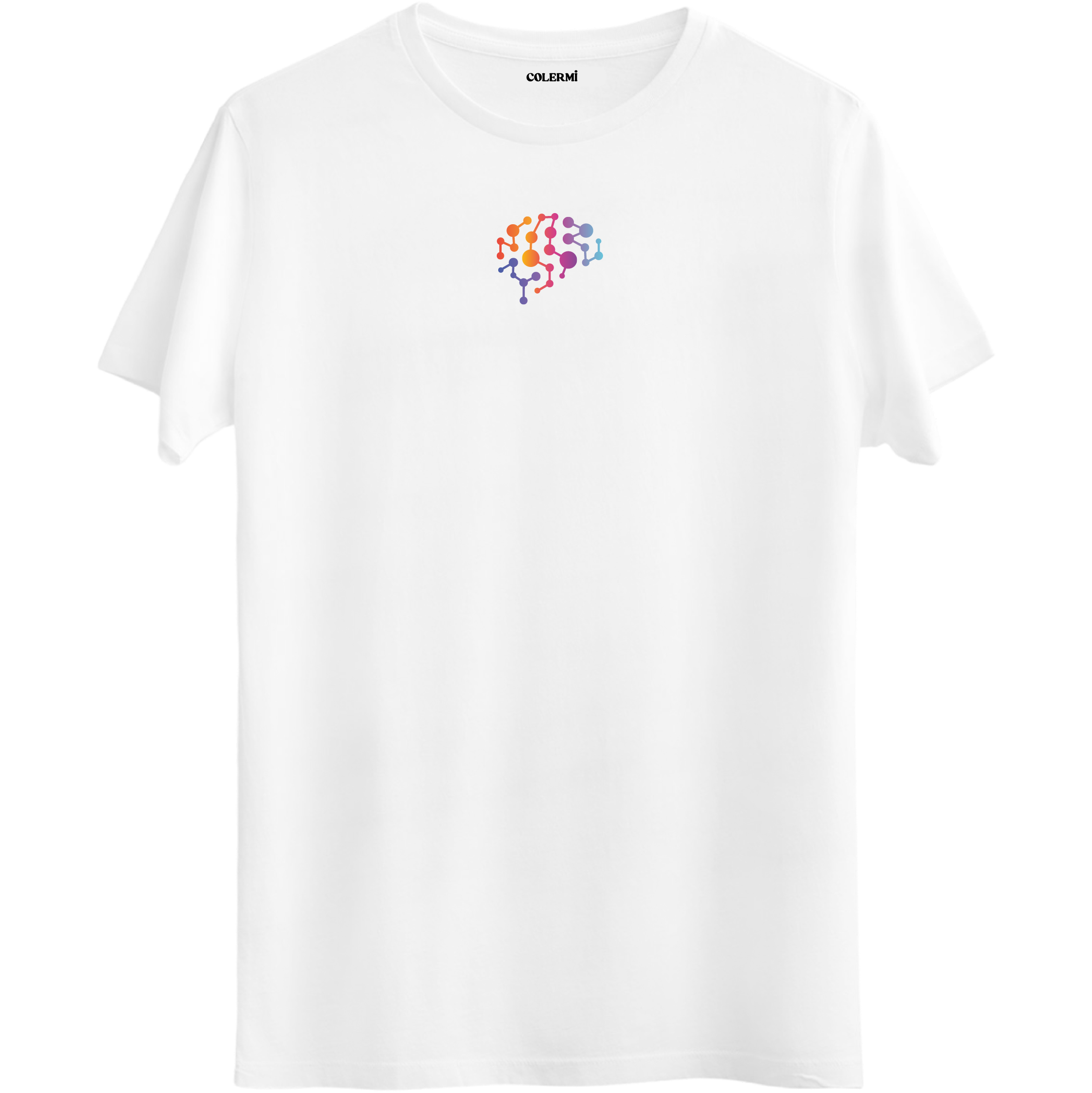 Yaratıcılığı ve düşünce akışını temsil eden minimal beyin baskılı beyaz Bisiklet Yaka T-Shirt.