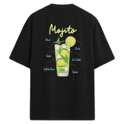 Mojito baskılı, lime ve nane temalı sırt tasarımlı oversize tişört