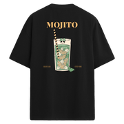Mojito bardak çizimli sırt baskılı siyah oversize tişört