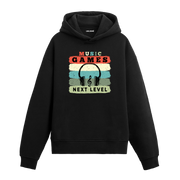 Siyah Music Games Next Level baskılı hoodie, kulaklık tasarım, pamuklu unisex hoodie
