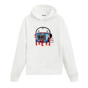 Kulaklıklı müzik kaseti canavarı baskılı hoodie – retro ve enerjik tasarım
