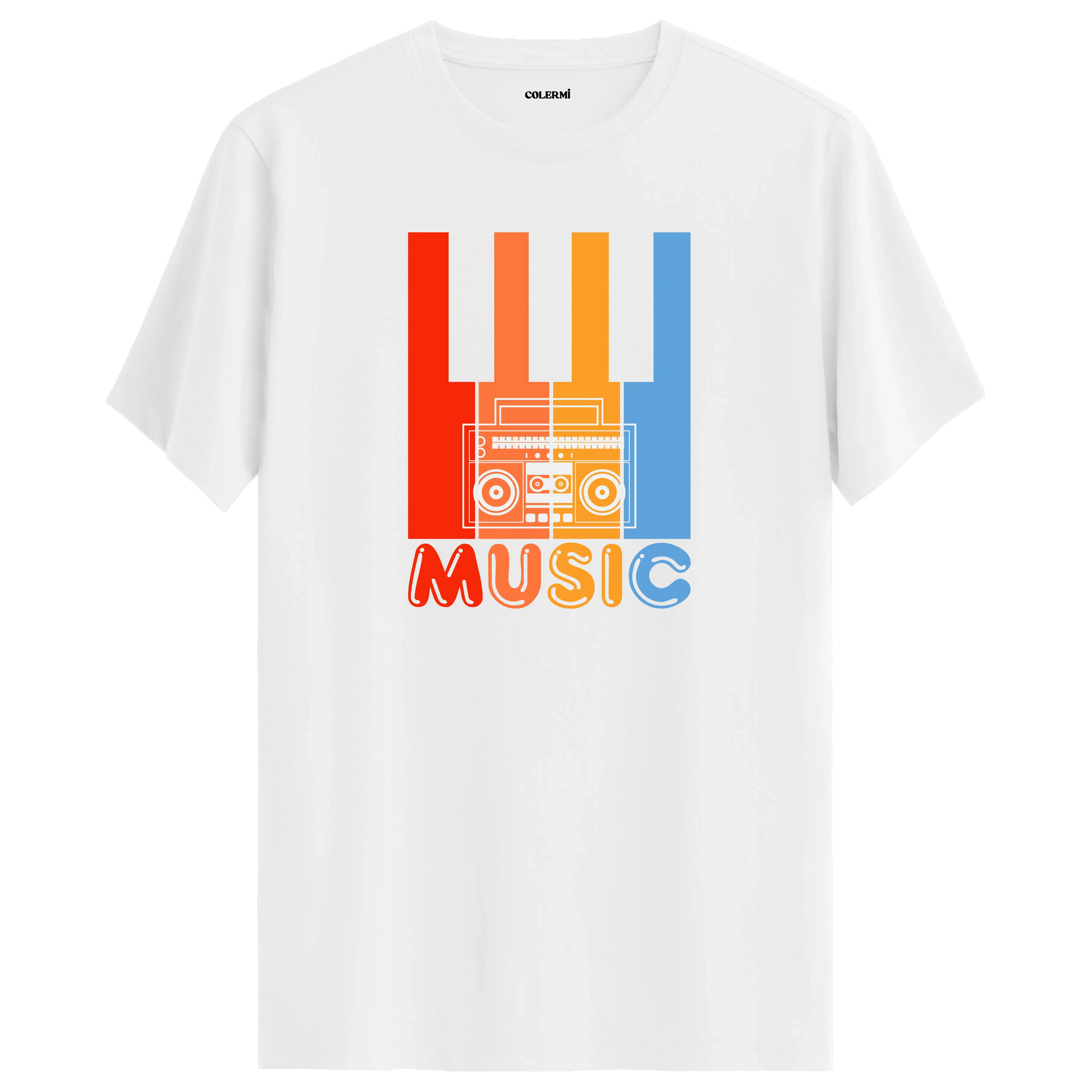 Piyano tuşları, kaset çalar ve “MUSIC” yazılı tişört, enerjik tasarımıyla müzik tutkusunu yansıtan modern bir modeldir.