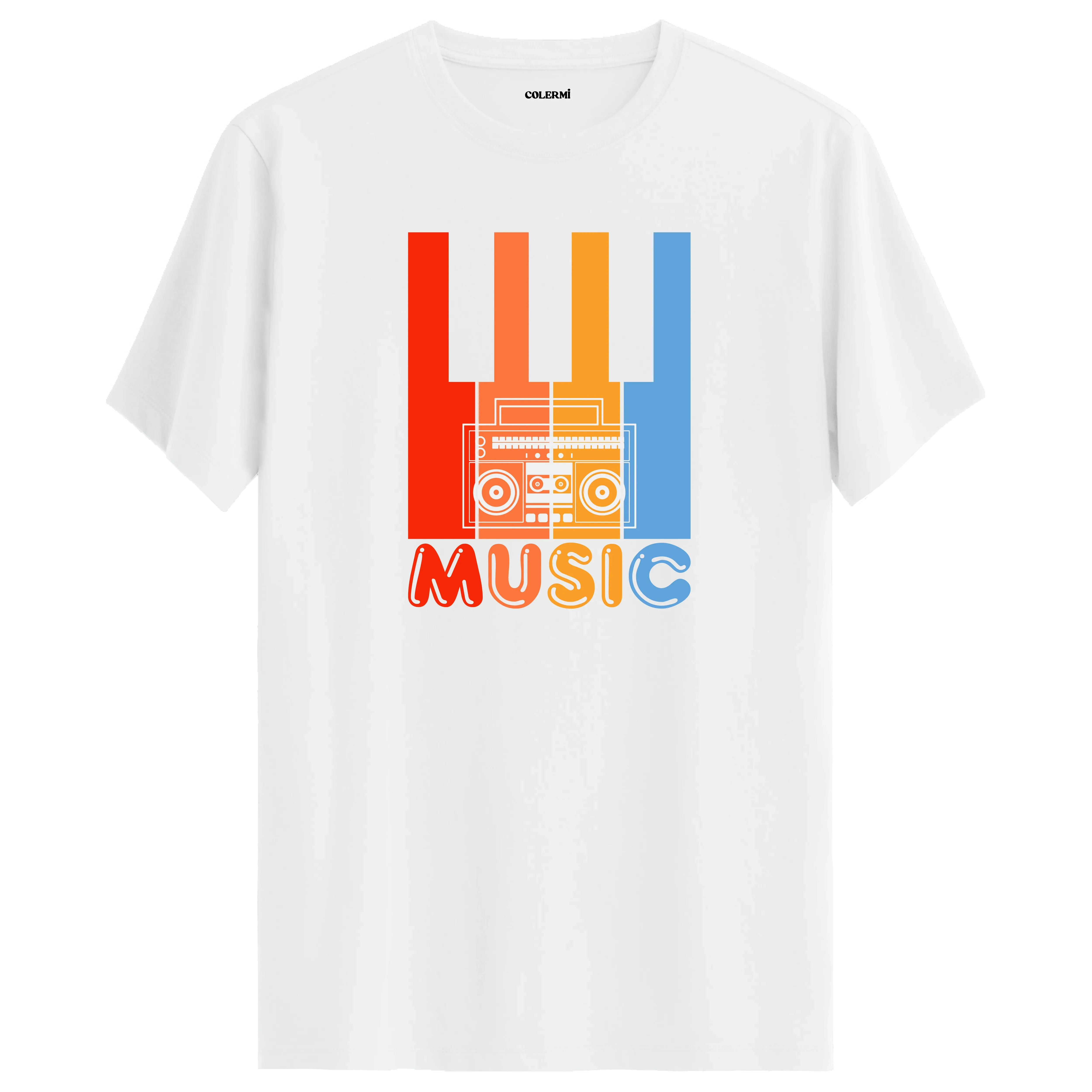 Piyano tuşları, kaset çalar ve “MUSIC” yazılı tişört, enerjik tasarımıyla müzik tutkusunu yansıtan modern bir modeldir.