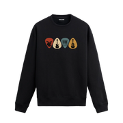 Müzik temalı enstrüman tasarımlı siyah sweatshirt