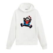 Kırmızı gözlüklü neşeli canavar baskılı hoodie – eğlenceli ve enerjik tasarım