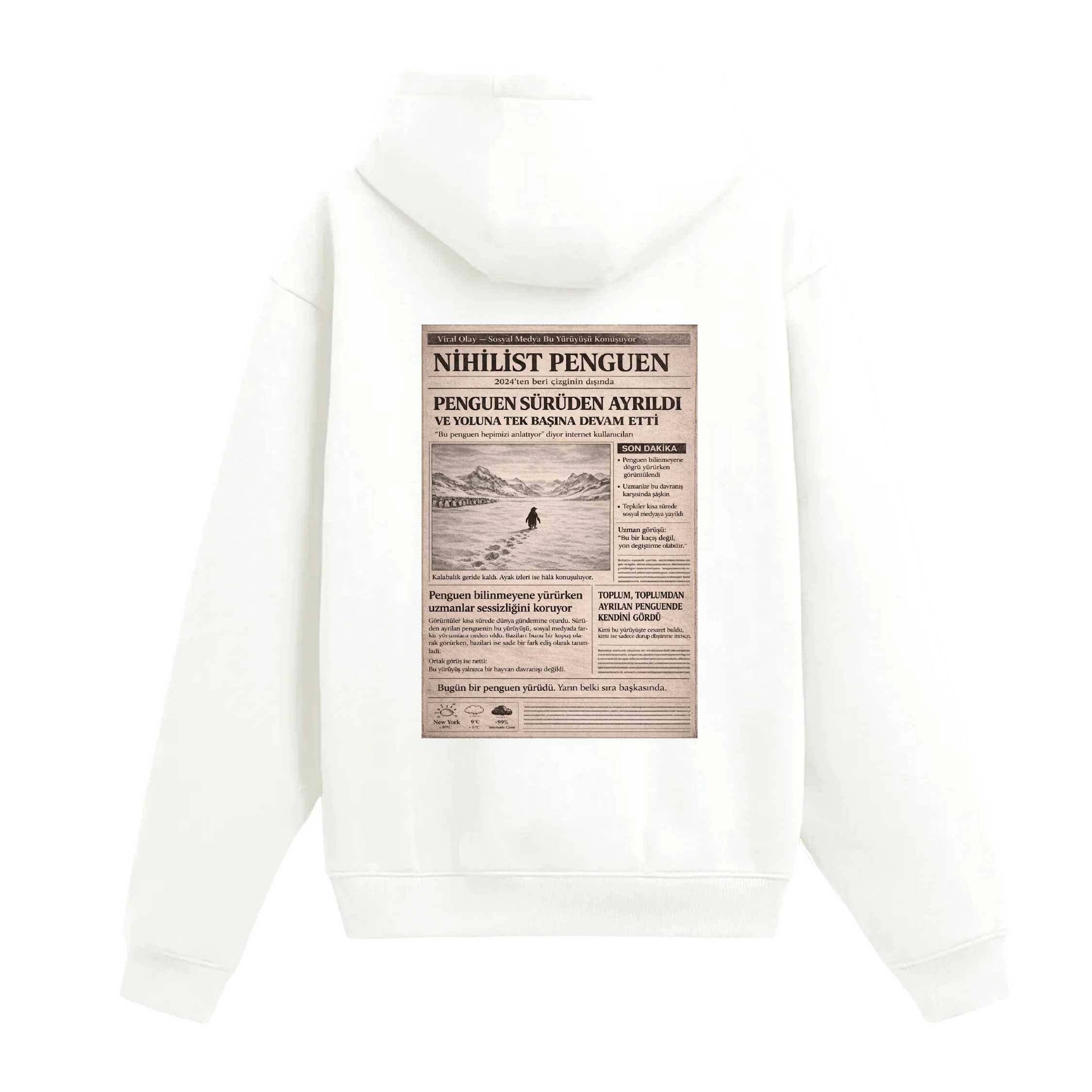 Nihilist Penguen Gazete Baskılı Hoodie