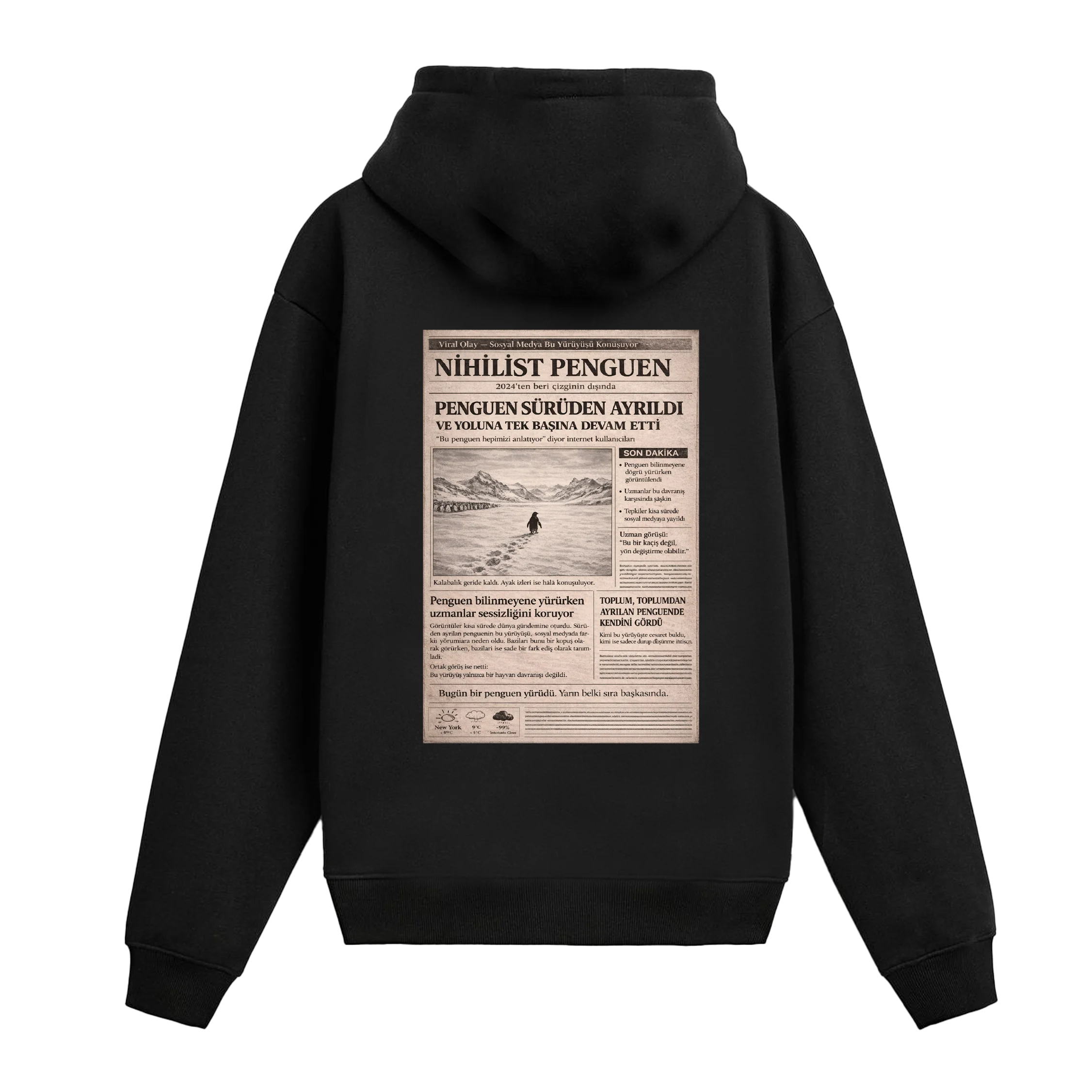 Nihilist Penguen Gazete Baskılı Hoodie