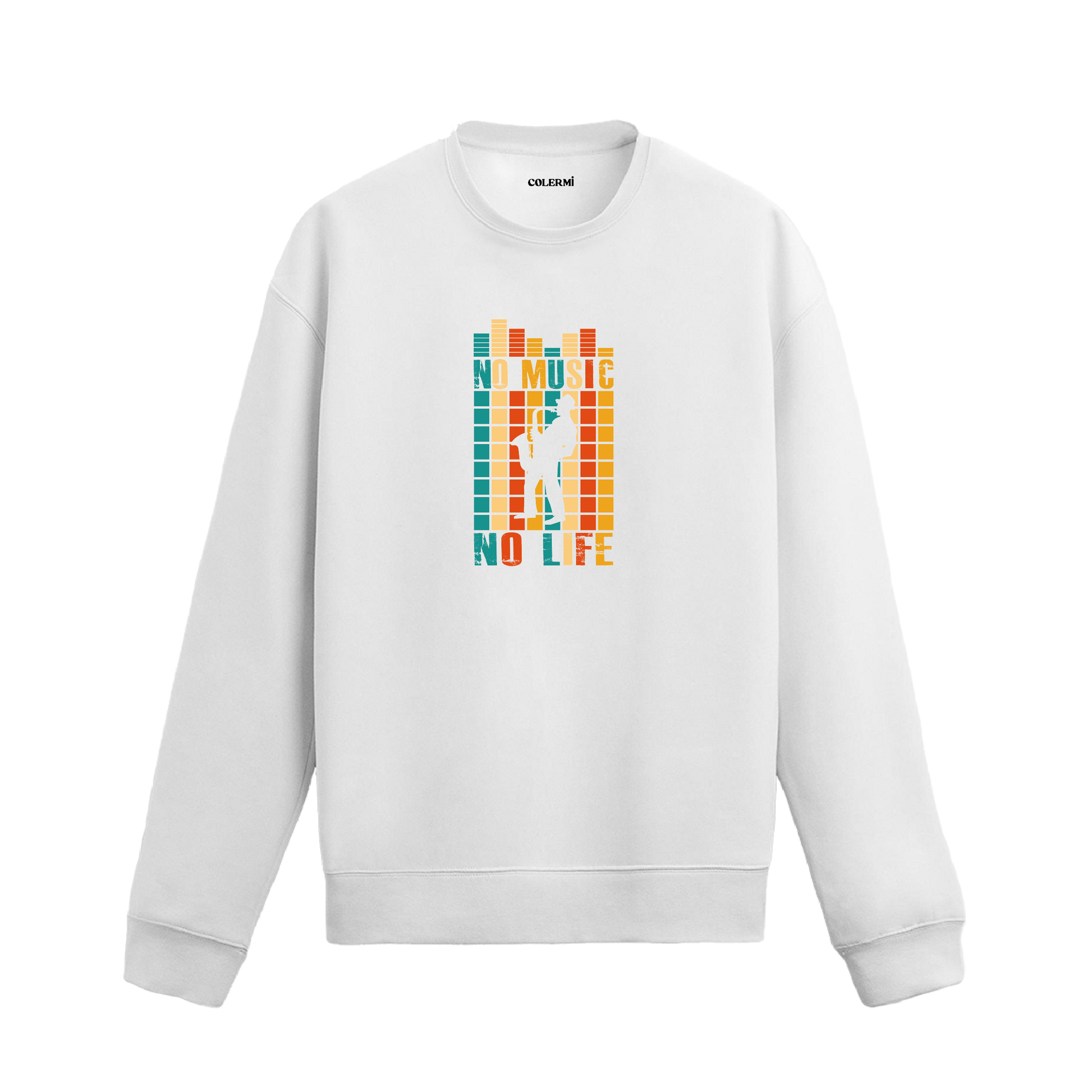 Ekolayzer desenli gitar siluetli No Music No Life Colermi sweatshirt
