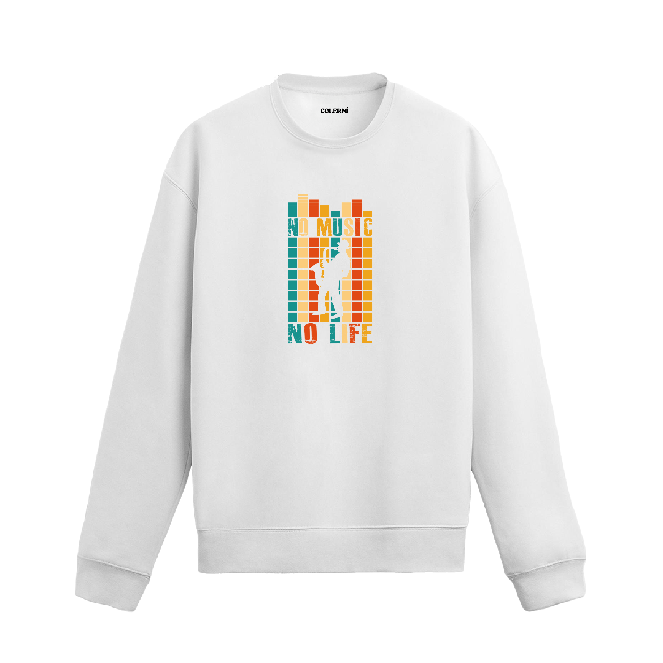 Ekolayzer desenli gitar siluetli No Music No Life Colermi sweatshirt