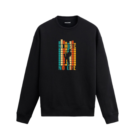 Ekolayzer desenli gitar siluetli No Music No Life Colermi sweatshirt