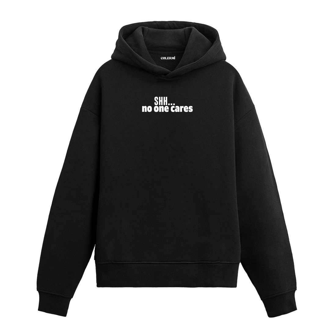 SHH... No One Cares Graphic Hoodie - Bold Expression, Humorous Design