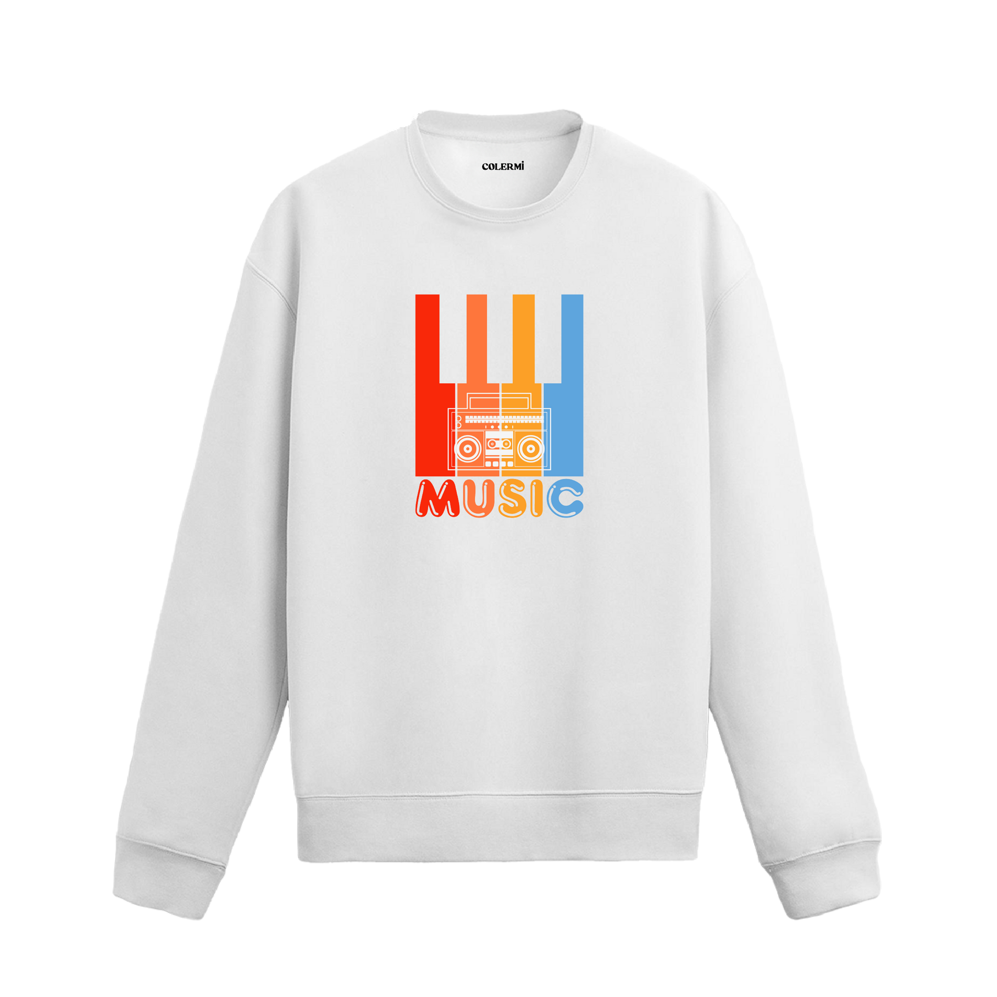 Renkli piyano tuşları ve kasetçalar baskılı Colermi sweatshirt