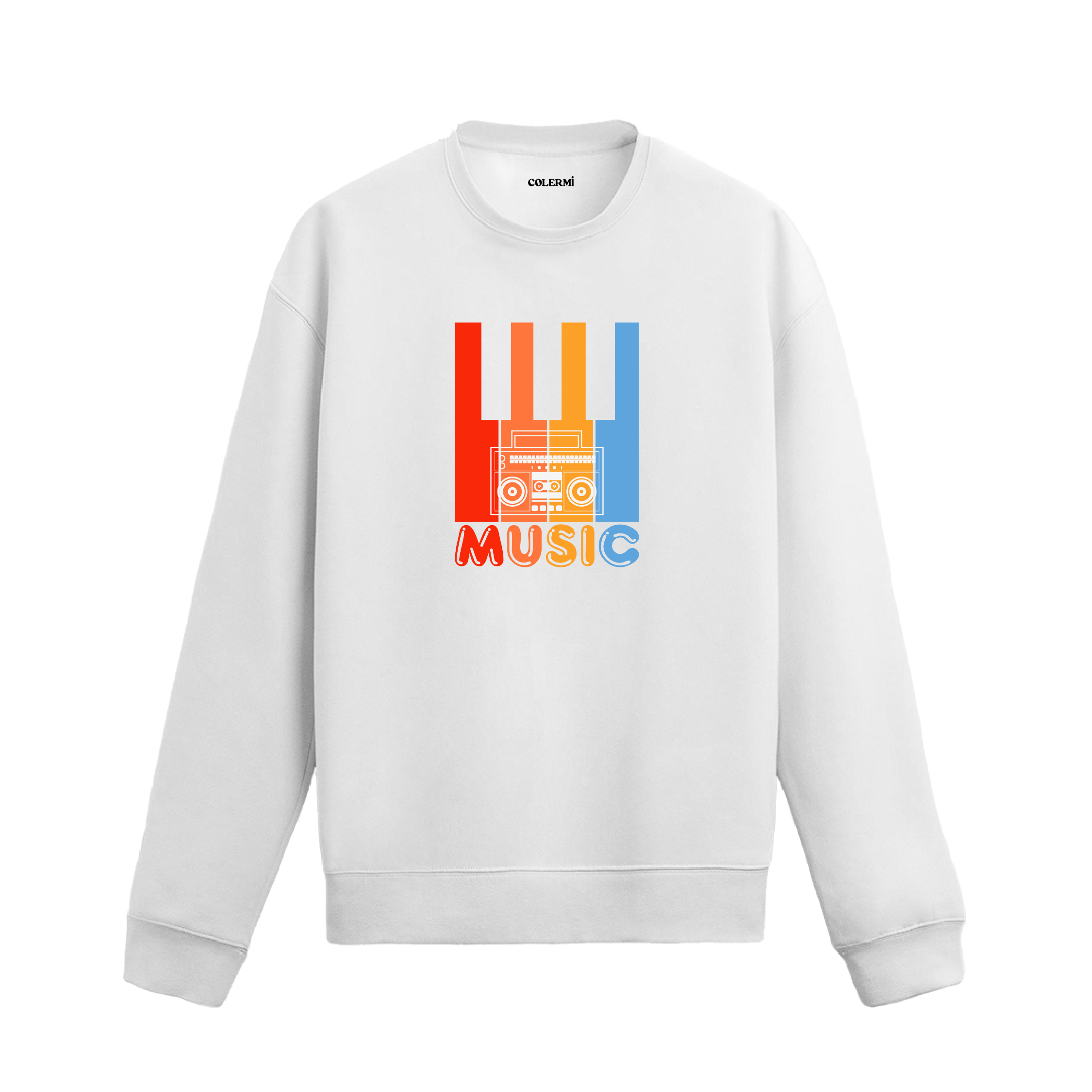 Renkli piyano tuşları ve kasetçalar baskılı Colermi sweatshirt