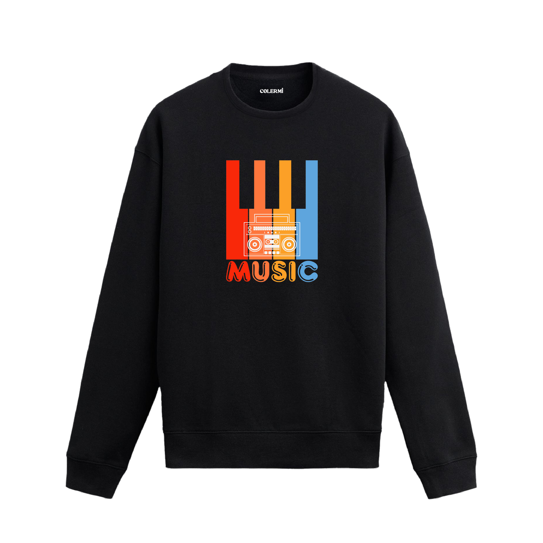 Renkli piyano tuşları ve kasetçalar baskılı Colermi sweatshirt