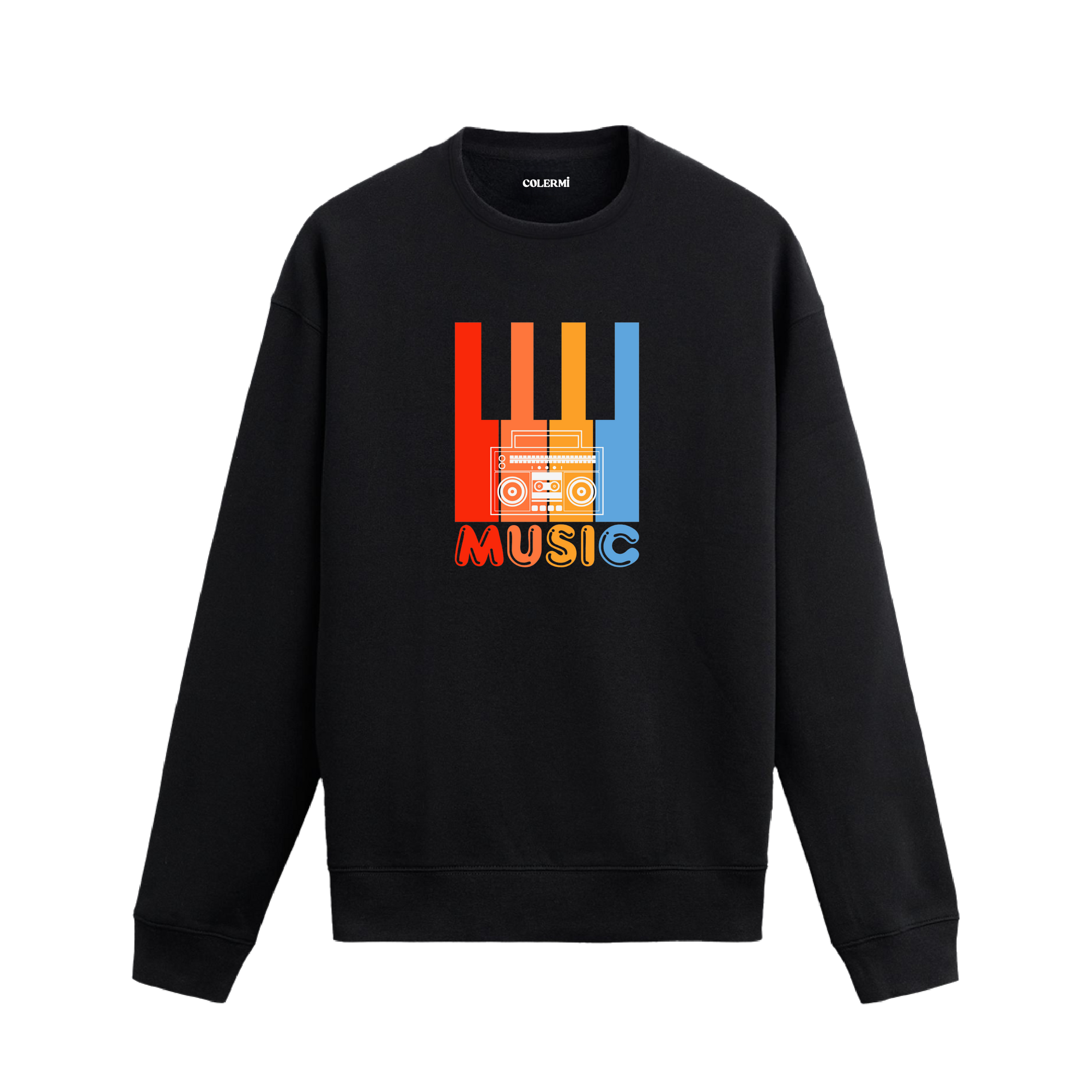 Renkli piyano tuşları ve kasetçalar baskılı Colermi sweatshirt
