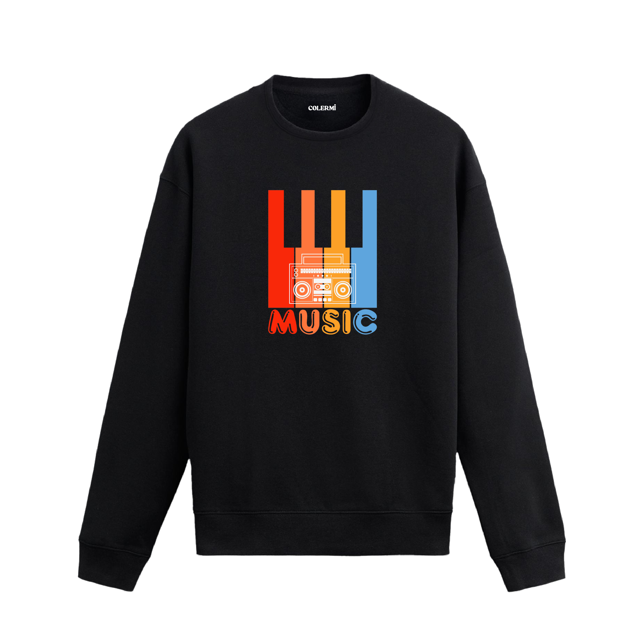 Renkli piyano tuşları ve kasetçalar baskılı Colermi sweatshirt
