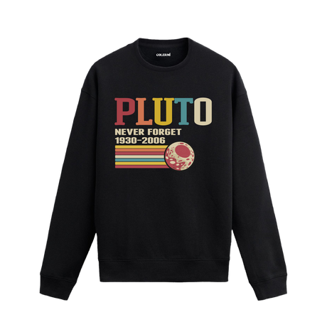 Pluto retro tasarımlı Colermi sweatshirt, uzay ve nostalji temalı baskı.