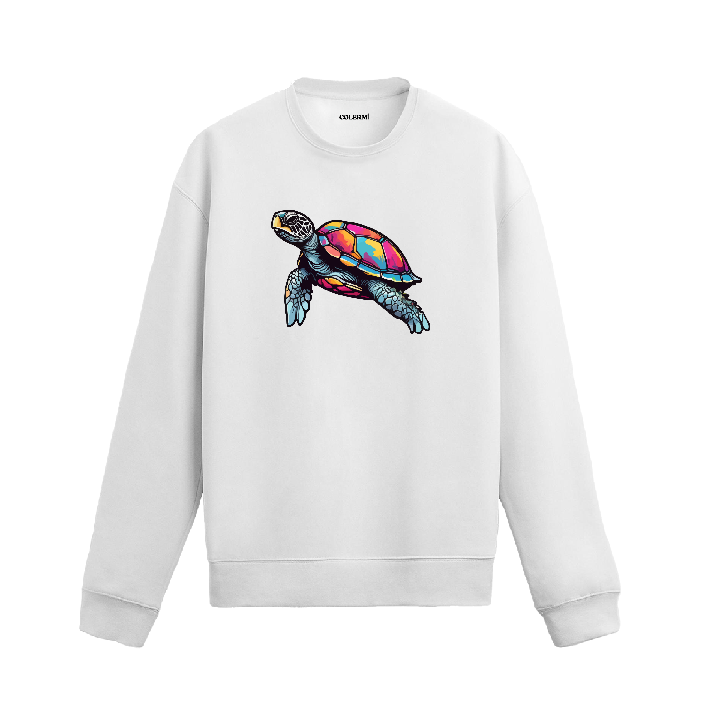 Pop Art Deniz Kaplumbağası Baskılı Sweatshirt - Renkli Tasarım