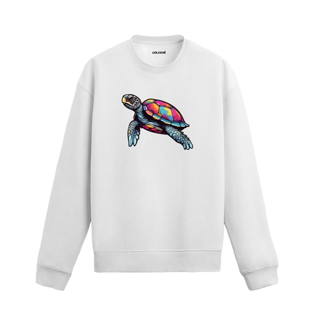 Pop Art Deniz Kaplumbağası Baskılı Sweatshirt - Renkli Tasarım