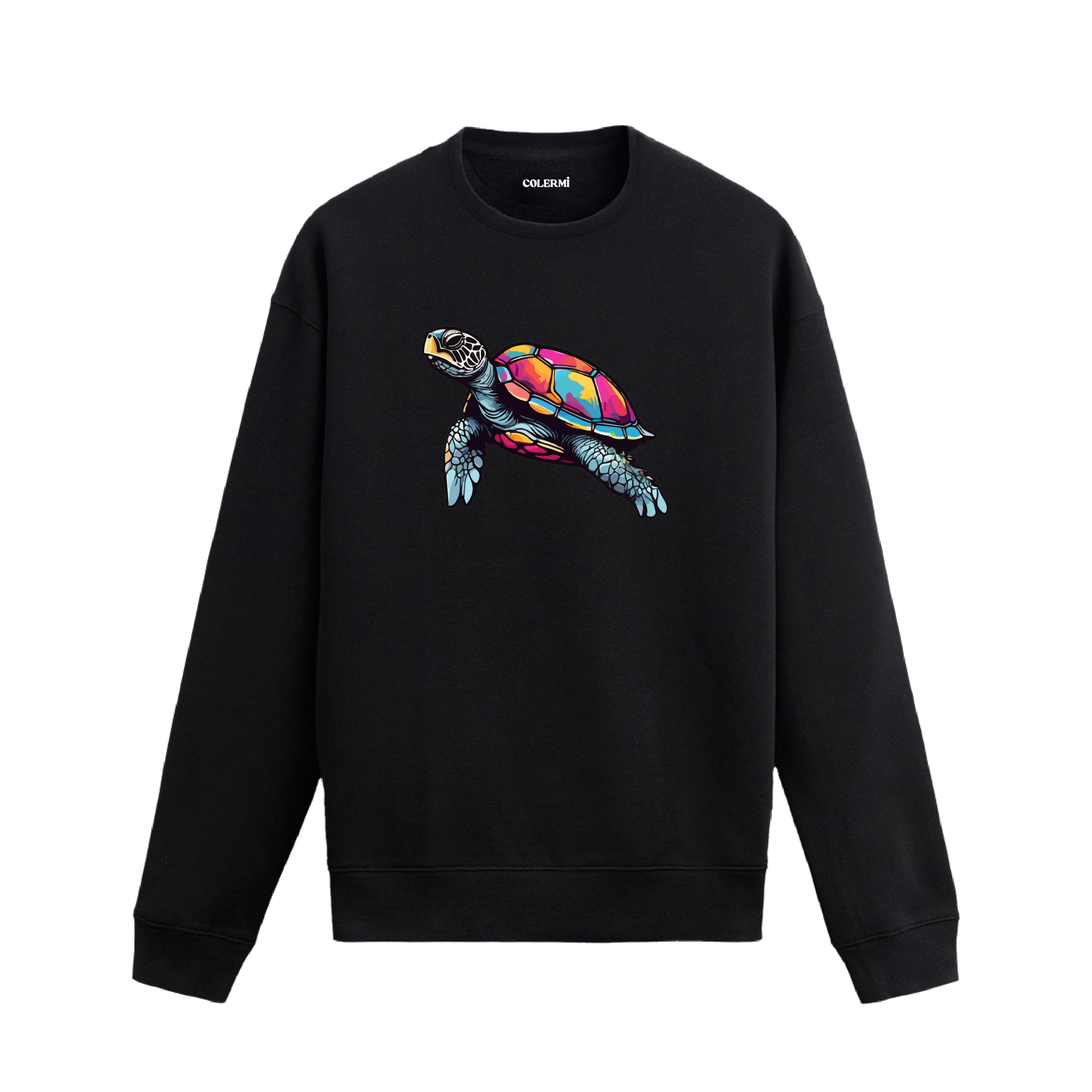 Pop Art Deniz Kaplumbağası Baskılı Sweatshirt - Renkli Tasarım