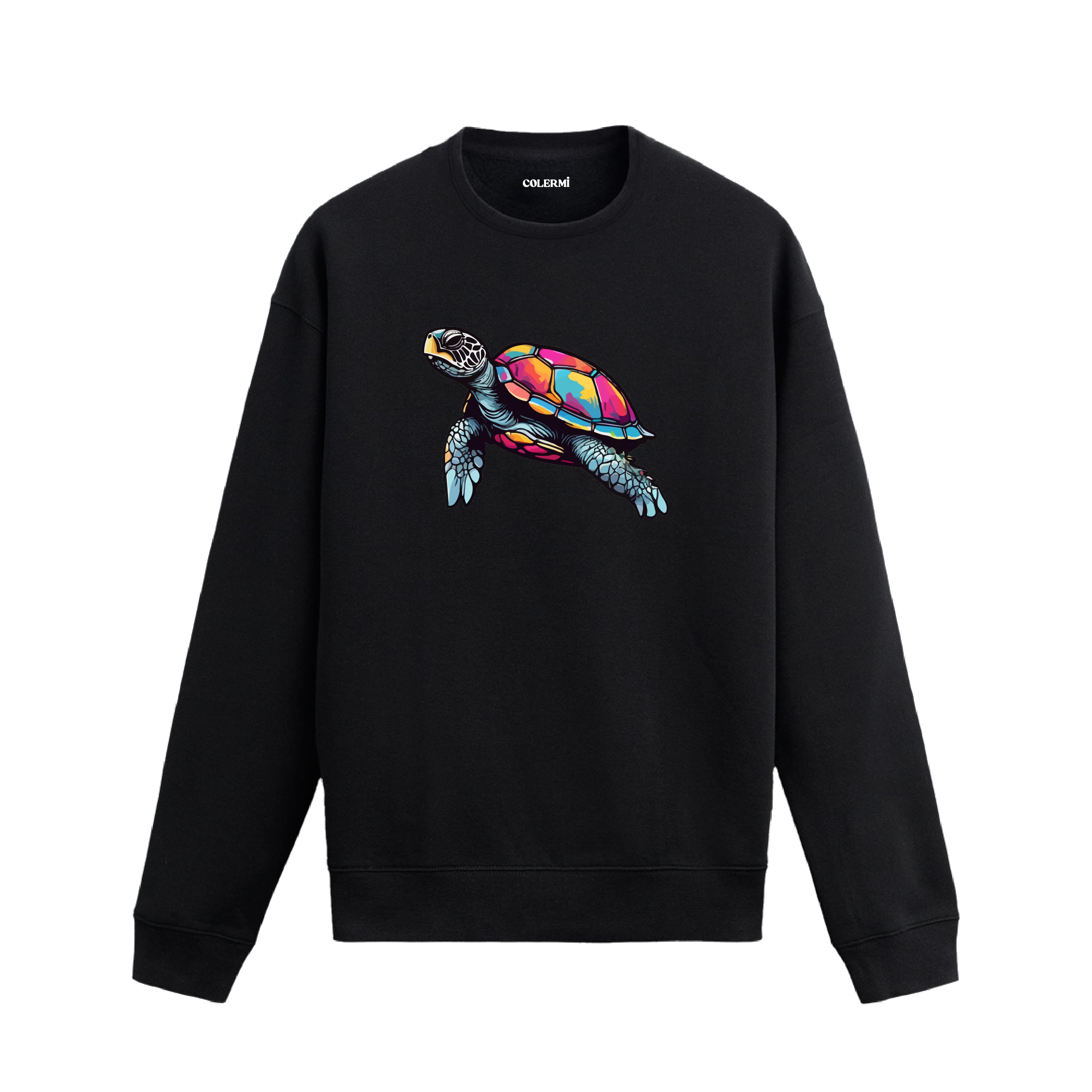 Pop Art Deniz Kaplumbağası Baskılı Sweatshirt - Renkli Tasarım