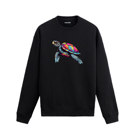 Pop Art Deniz Kaplumbağası Baskılı Sweatshirt - Renkli Tasarım