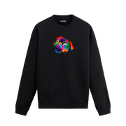 Siyah sweatshirt üzerinde renkli pop art Pug köpek baskısı